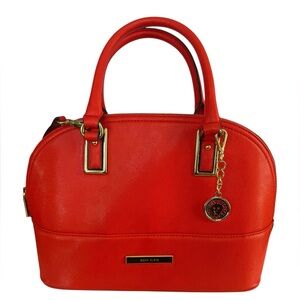 Anne Klein Orange Dome Satchel Handbag with‎ Gold Accents